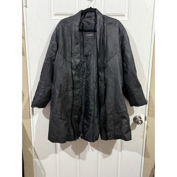 Vintage Comint Trench Coat Woman Large Black Leather Western 80s - Picture 1 of 6